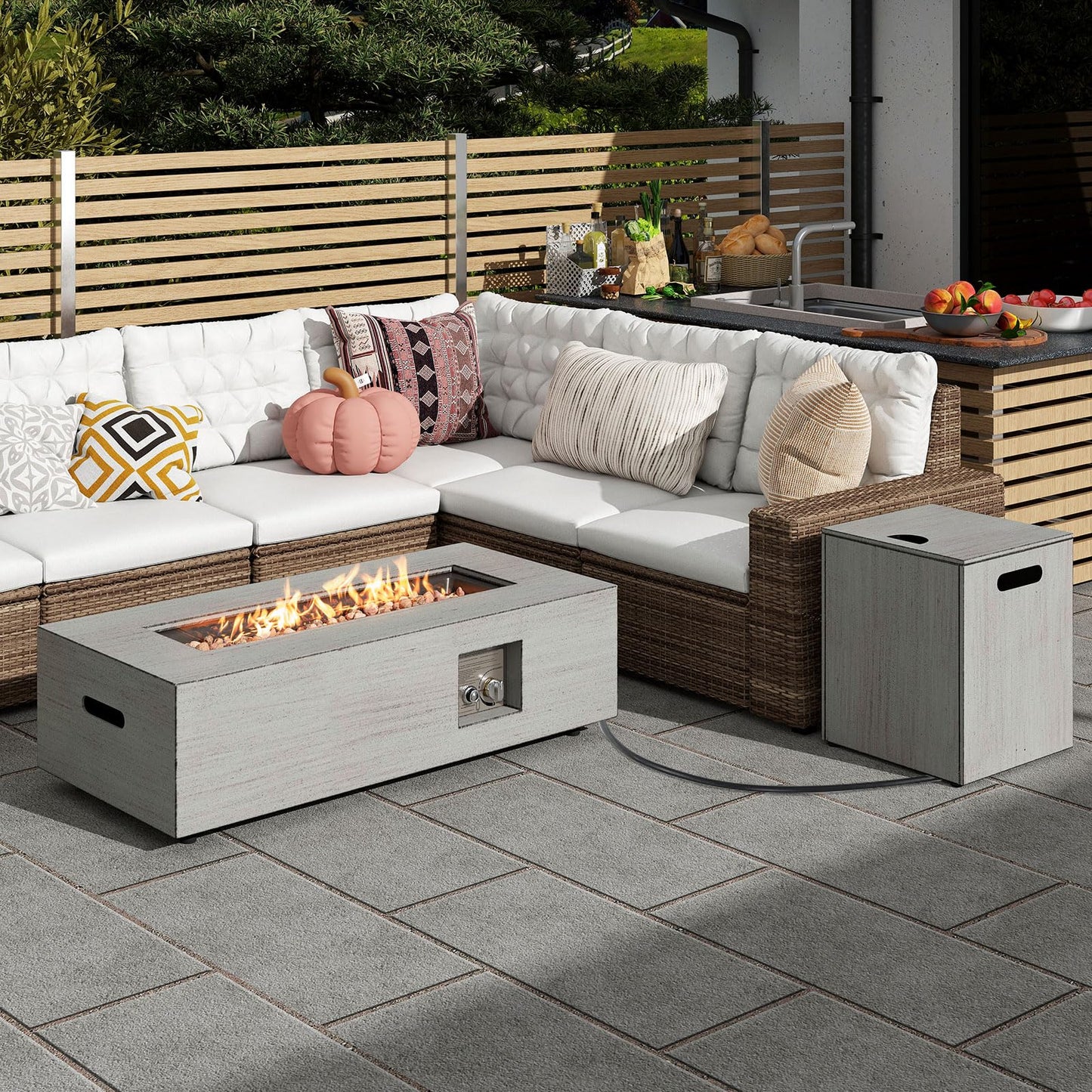 Tangkula 2 Piece Propane Fire Pit Table Set with Tank Holder
