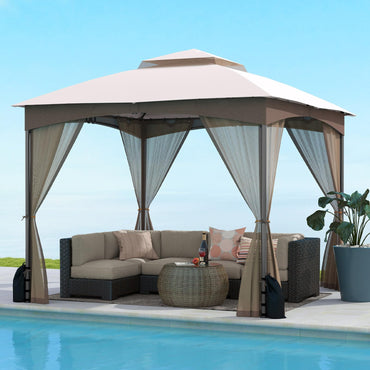 Tangkula 10x10 FT Outdoor Gazebo with Netting for Yard Garden Lawn