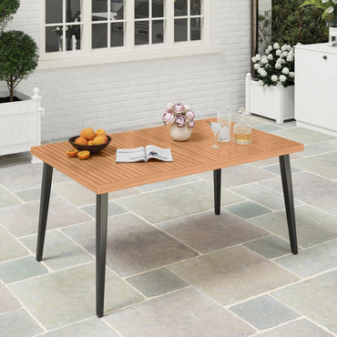 Tangkula Table à manger intérieure extérieure de 160 cm avec plateau à lattes en bois d'acacia