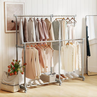Tangkula Extendable Double Rods Garment Rack for Bedroom & Laundry