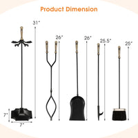 Tangkula 5-Piece Fireplace Tool Set, Heavy Duty Fire Wood Tool Set with Tong, Brush, Shovel, Poker, Stand