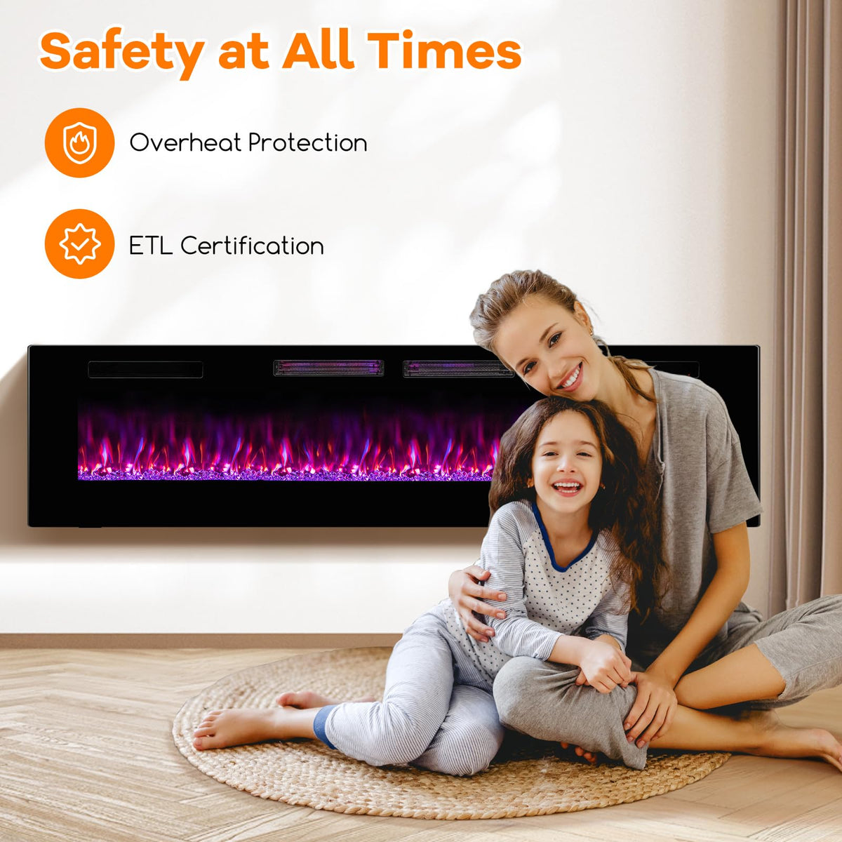 Tangkula 72 Inches Recessed & Wall Mounted WiFi Enabled Electric Fireplace
