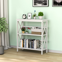 Tangkula 3-Tier Bookshelf, Vintage Wooden Bookcase with X-Style Frame