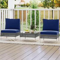 Tangkula 3 Pieces Patio Furniture Set PE Rattan Conversation Chairs with Tempered Glass Coffee Table