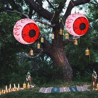2 Pack 3 FT Halloween Inflatable Huge Eyeballs W/ Air Blower, Red LED Lights
