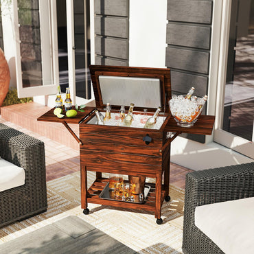 Tangkula Wooden Patio Cooler Table with Bottle Opener & 3 Handles