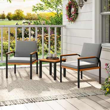 Tangkula 3 Pieces Patio Furniture Set with Acacia Wood Side Table