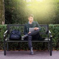 Tangkula Outdoor Garden Bench Park Bench with Steel Frame & PVC Backrest