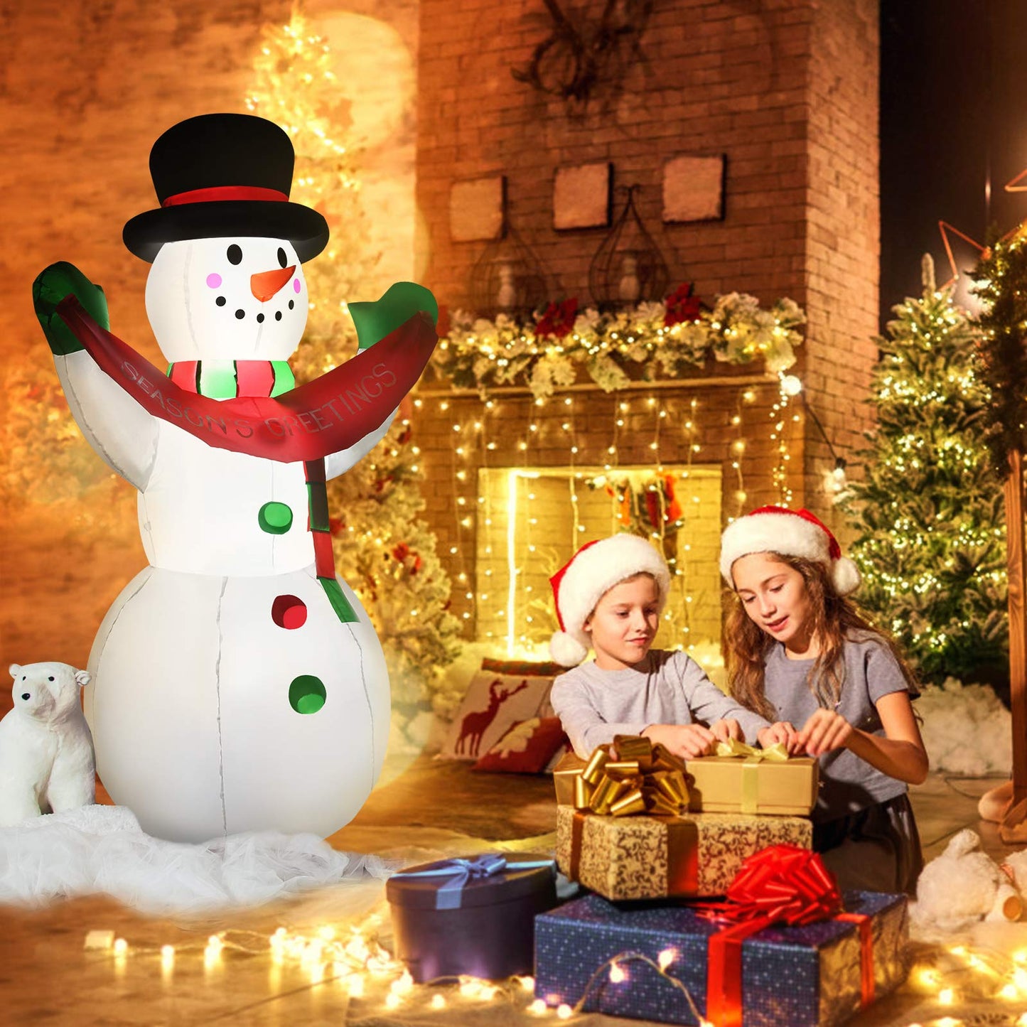 Tangkula 6 FT Christmas Inflatable Snowman with Internal LED Lights Banner Top Hat Scarf