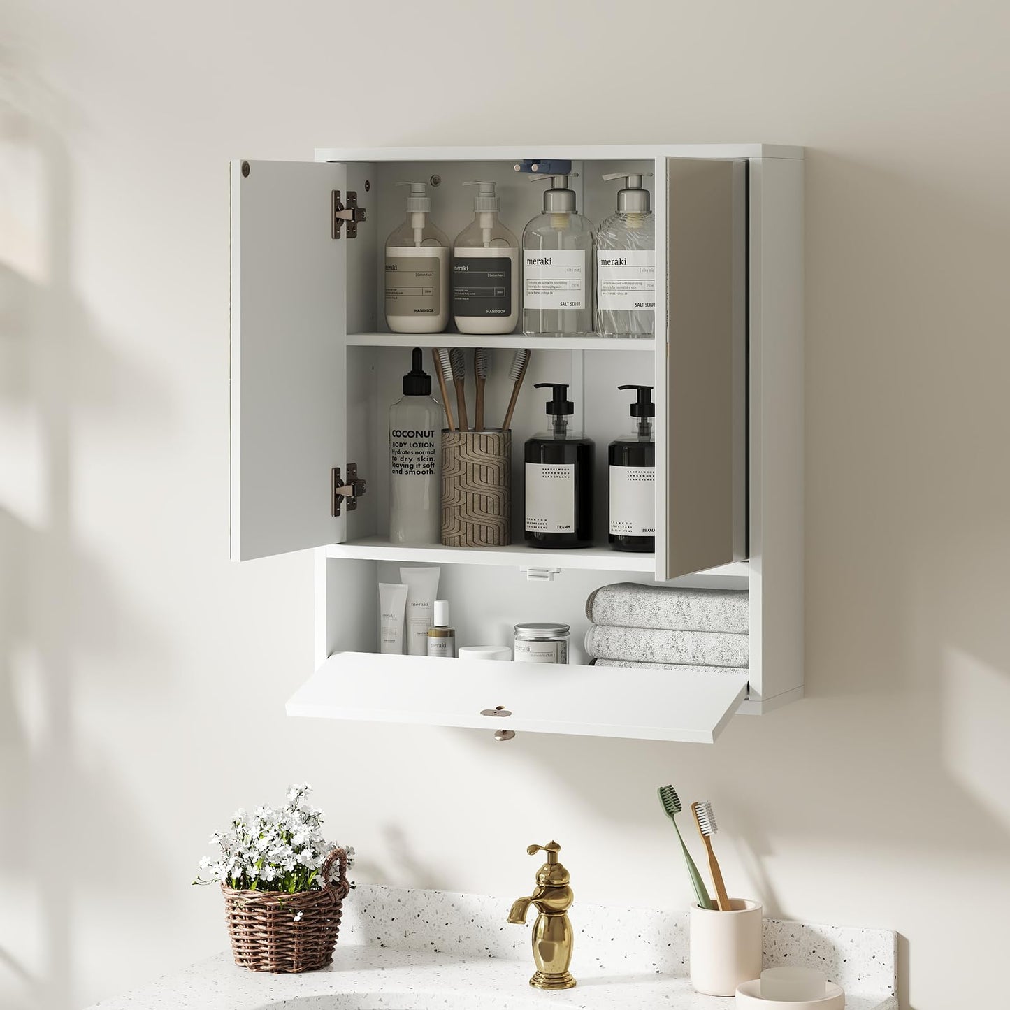 Tangkula Bathroom Cabinet with Double Mirror Doors