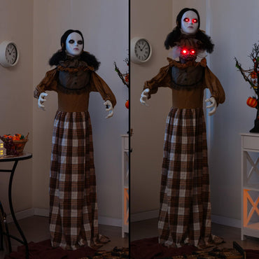 Tangkula 5.8 FT Halloween Animated Haunted Woman with Pop Up Head, Animatronic Scary Witch with Sound Activated Design & Control Button