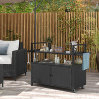 Tangkula Outdoor Bar Cart Patiojoy Rolling Wicker Buffet Serving Cart
