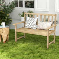 Tangkula Outdoor Teak Wood Garden Bench, 2-Person Patio Bench with Backrest and Armrests