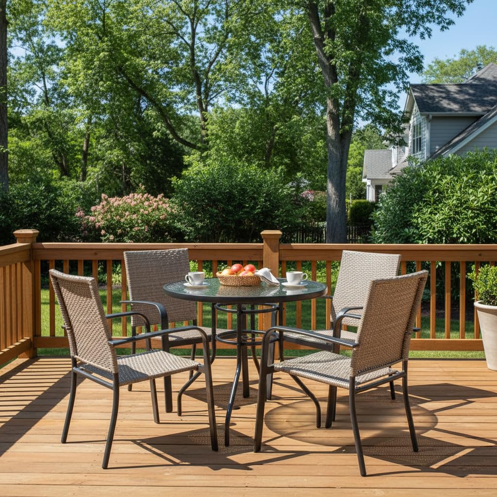 Tangkula 32" Round Outdoor Table with Tempered Glass Top