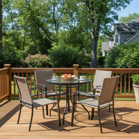 Tangkula 32" Round Outdoor Table with Tempered Glass Top