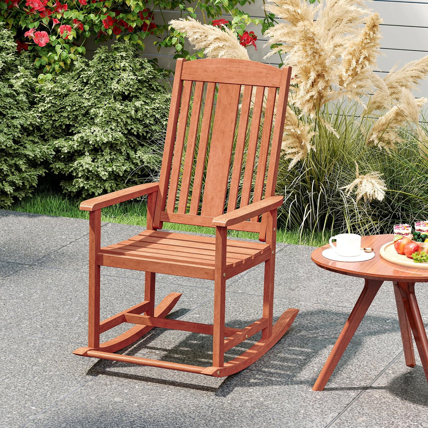 Tangkula Outdoor Patio Wood Rocking Chair
