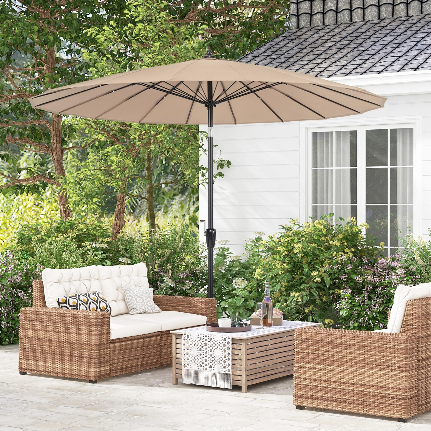 Tangkula 9FT Round Patio Umbrella, Outdoor Market Umbrella with 18 Fiberglass Ribs