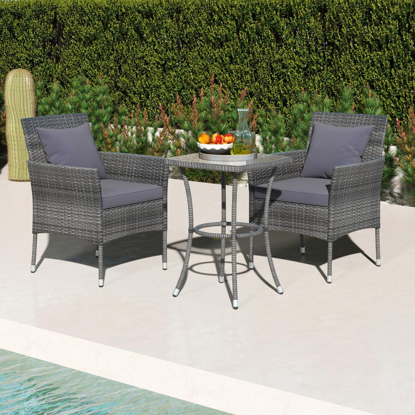 Tangkula 3-Piece Patio Furniture Set w/A Tempered Glass Table & 2 Cushioned Chairs