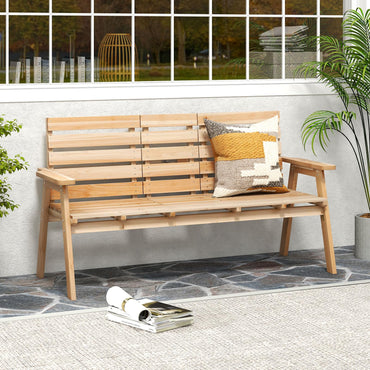 Tangkula Outdoor Fir Wood Bench with Foldable Middle Table