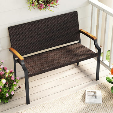 Tangkula Stackable Patio Wicker Loveseat Bench