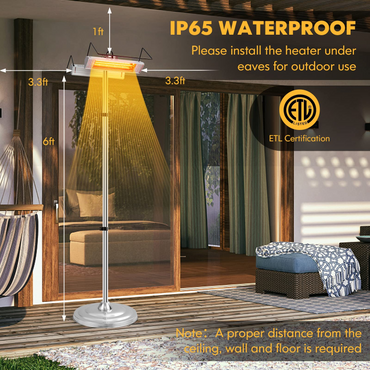 Tangkula 1500W Electric Patio Heater, Fast Heating 270 Sq.Ft Infrared Heater with 3 Modes