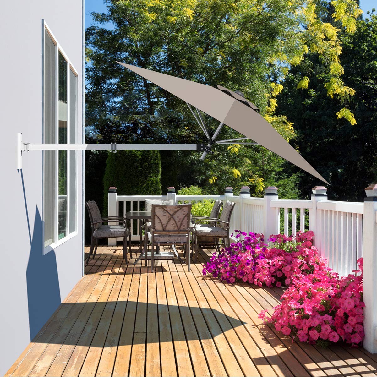 Tangkula 8 FT Wall Mounted Patio Umbrella with Adjustable Pole
