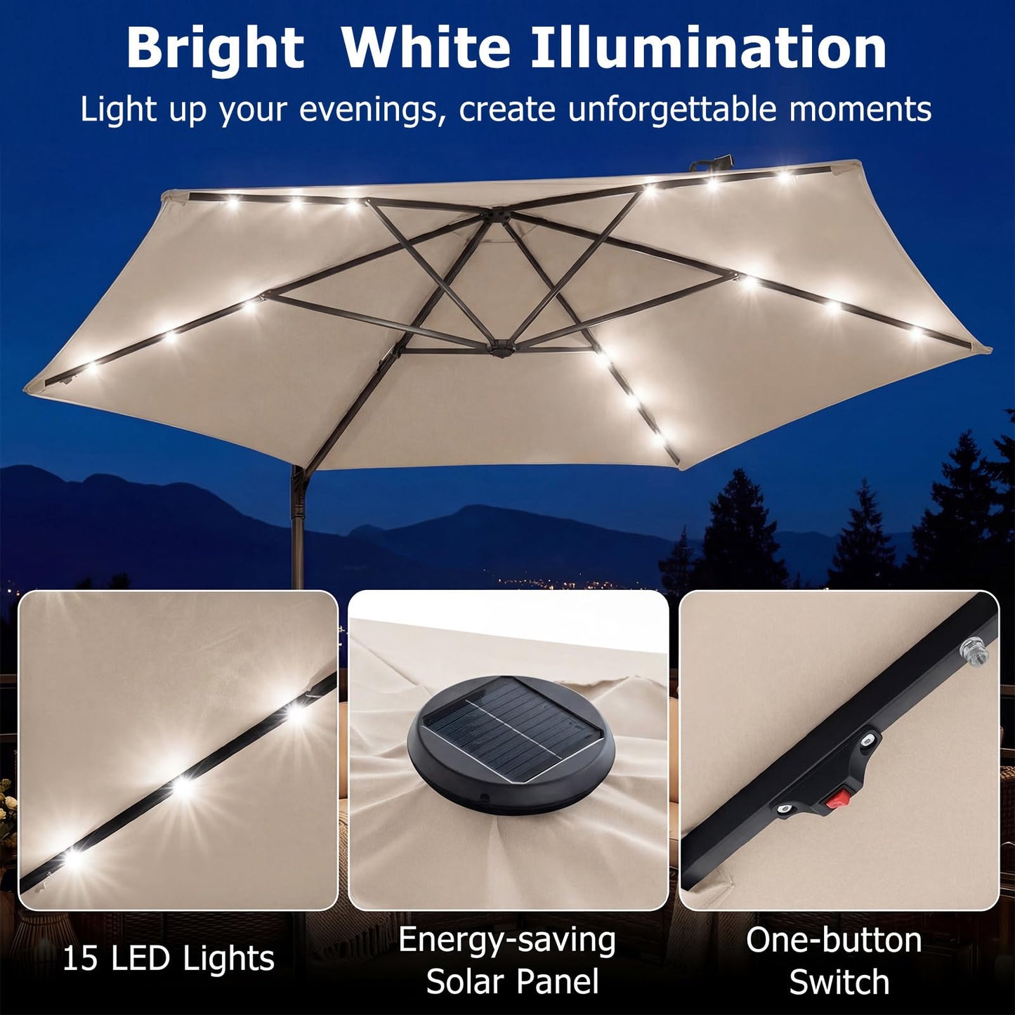 Tangkula 10ft Patio Umbrella with Solar Lights(9.6 x 9.6 x 8 ft)