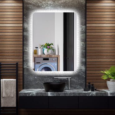 Tangkula 80CMx60CM Mirror with LED Lights with Dimmable 3 Color Temperatures