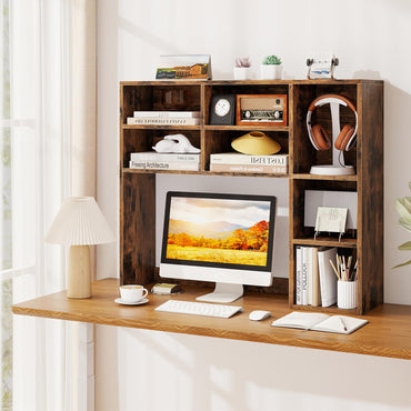 Tangkula Desktop Bookshelf 37" Countertop Storage Hutch with 7 Cubes & 3 Adjustable Shelves
