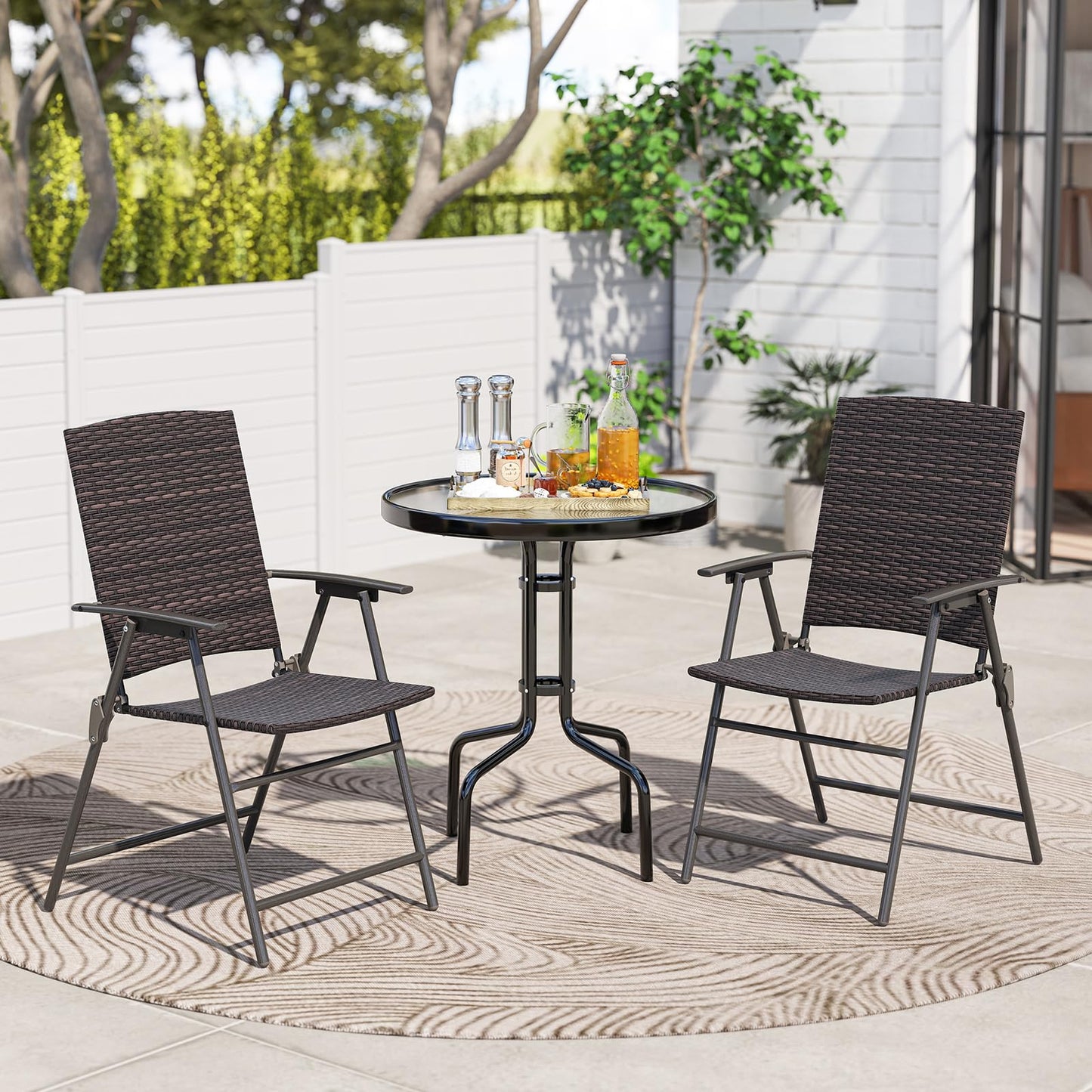 Tangkula Outdoor Folding Chairs Set Patio PE Wicker Dining Chairs