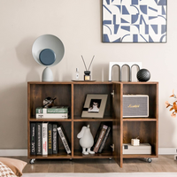 Tangkula Wood File Cabinet with Wheels, Mobile Storage Cabinet with 6 Compartments