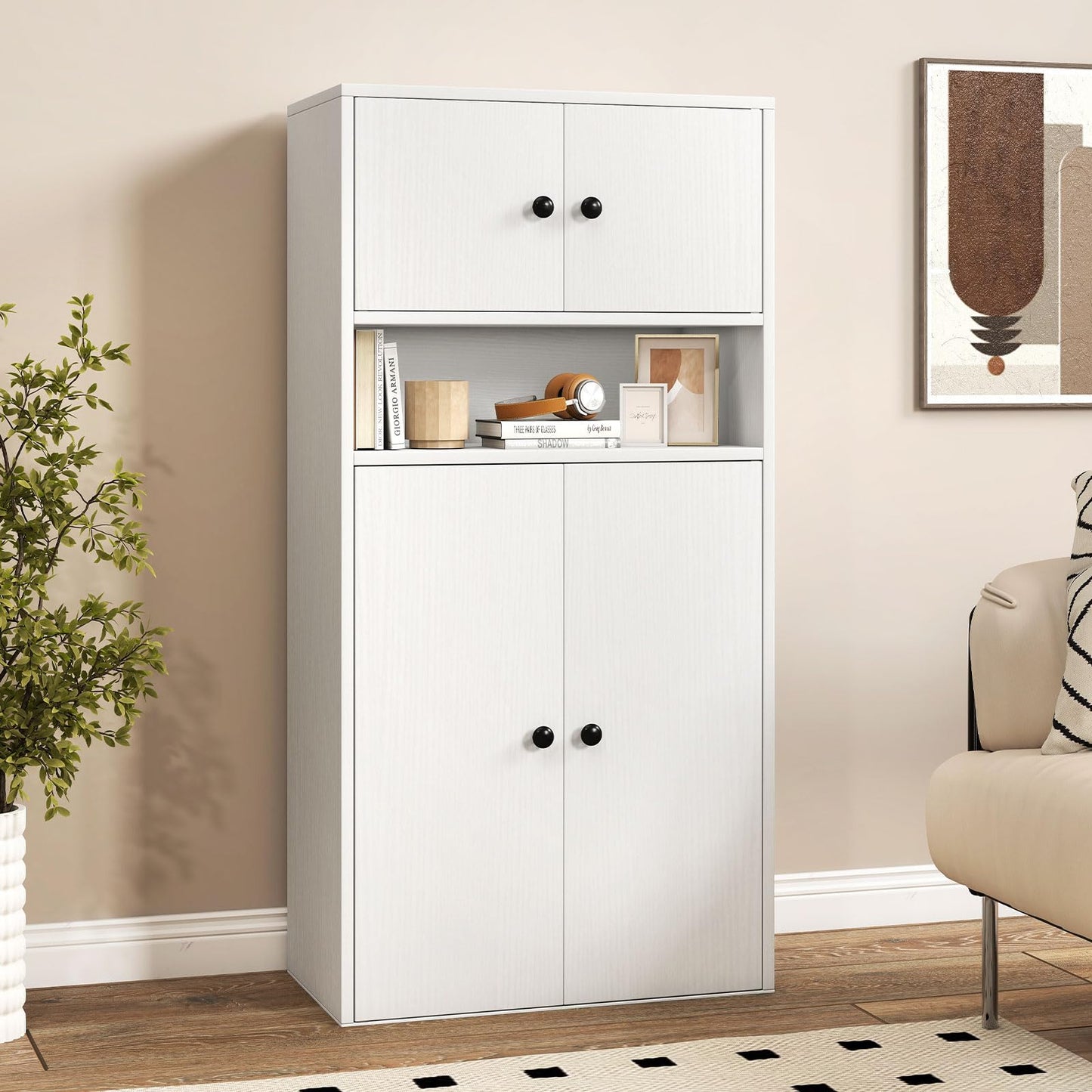 Tangkula 44” Tall Bookshelf with Doors 5-Tier Floor Standing