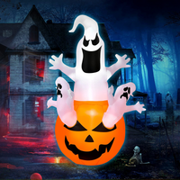Tangkula 6ft Halloween Inflatables Ghost, Pumpkin-Halloween Blow Up Yard Decorations w/Build-in LED Light