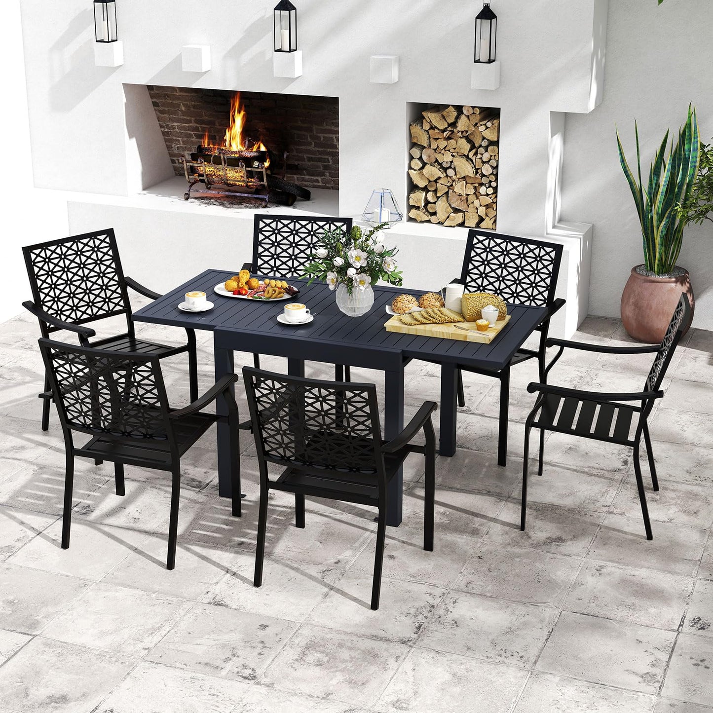 Tangkula 7 Pieces Outdoor Dining Set for 6 with Expandable Table