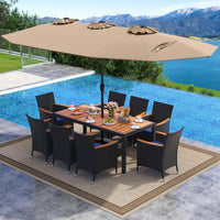Tangkula Ensemble de salle à manger en osier 11 pièces avec parasol de patio double face