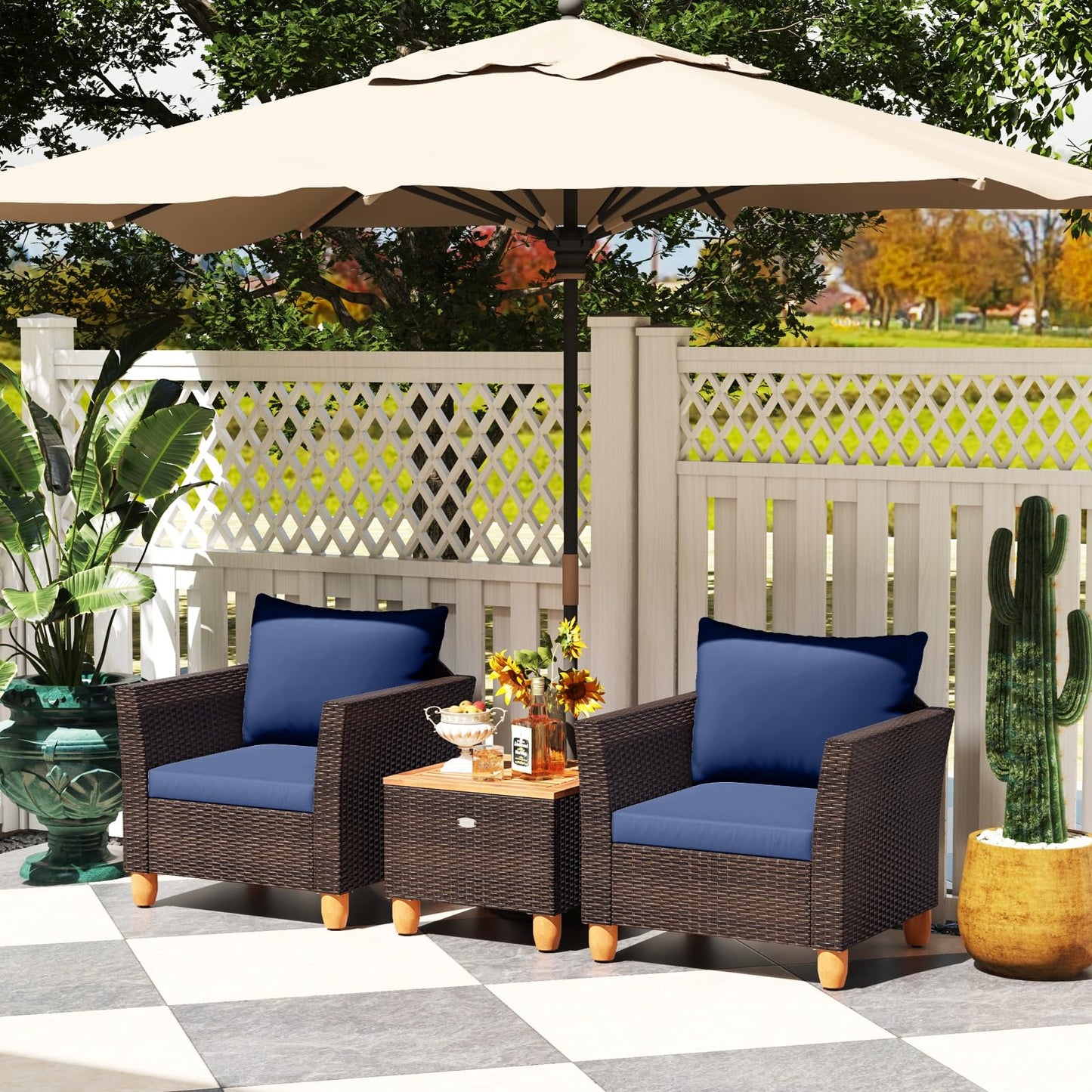 Tangkula  Patiojoy Outdoor PE Wicker Bistro Set