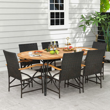 Tangkula 9 Pieces Patio Rattan Dining Set for Garden