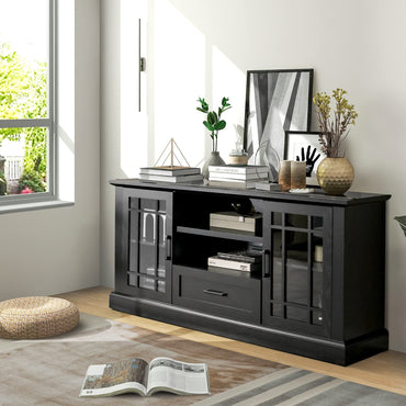 Tangkula Farmhouse TV Stand for TV up to 70 Inch, Tall Media Console Table with 2 Glass Doors