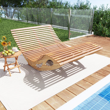 Tangkula Outdoor Double Chaise Lounge Chair, Acacia Wood Rocking Sunbed with Slatted Backrest and Seat