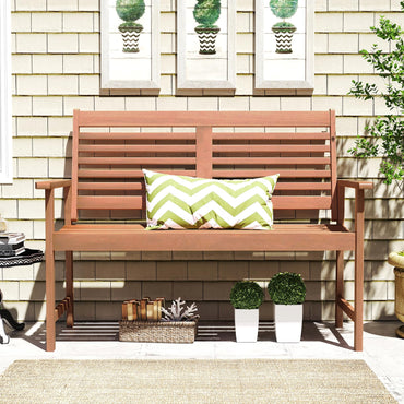 Tangkula 2-Person Wood Outdoor Bench with Ergonomic Backrest & Armrests
