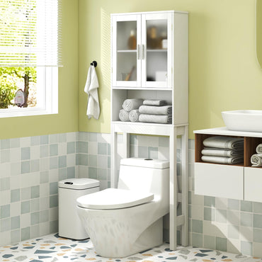 Tangkula Over The Toilet Storage Cabinet  w/Double Tempered Glass Doors