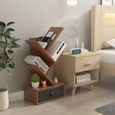 Tangkula 5 Tier Tree Bookshelf with Drawer, Rustic 5 Shelf Space Saving Corner Bookcase