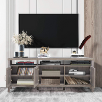 Tangkula Farmhouse Rattan TV Stand, 62 Inches Modern Boho Entertainment Center for TVs up to 65/70 Inches