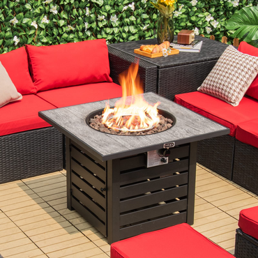 Tangkula 32-Inch Outdoor Propane Fire Pit Table, Patiojoy 50,000 BTU Square Gas Fire Pit with Ore Powder Tabletop