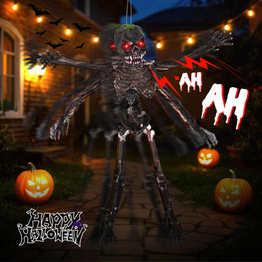 Décoration animatronique d'Halloween Tangkula de 1,80 m avec yeux rouges lumineux