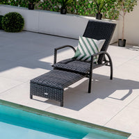 Tangkula Patio Chaise Lounge, Outdoor Rattan Lounge Chair with Retractable Ottoman
