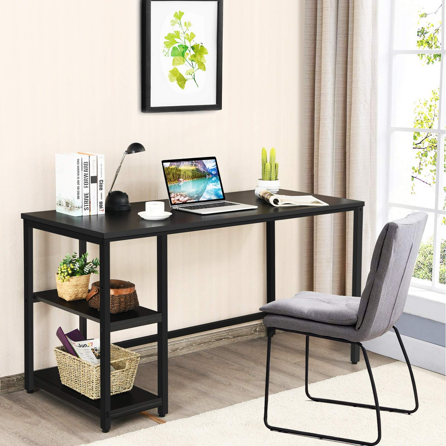 Tangkula Home Office Computer Desk with 2 Storage Shelves