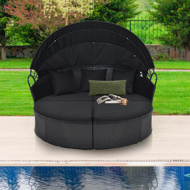 Tangkula Outdoor Patio Round Daybed with Retractable Canopy