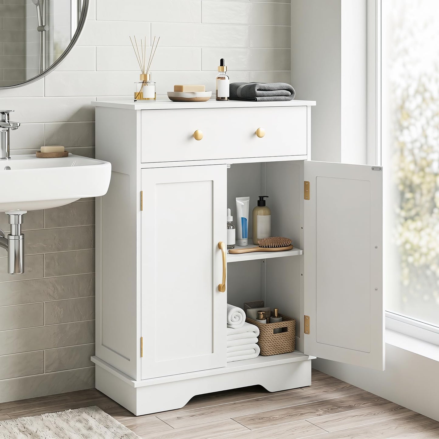 Tangkula Bathroom Floor Cabinet for Living Room