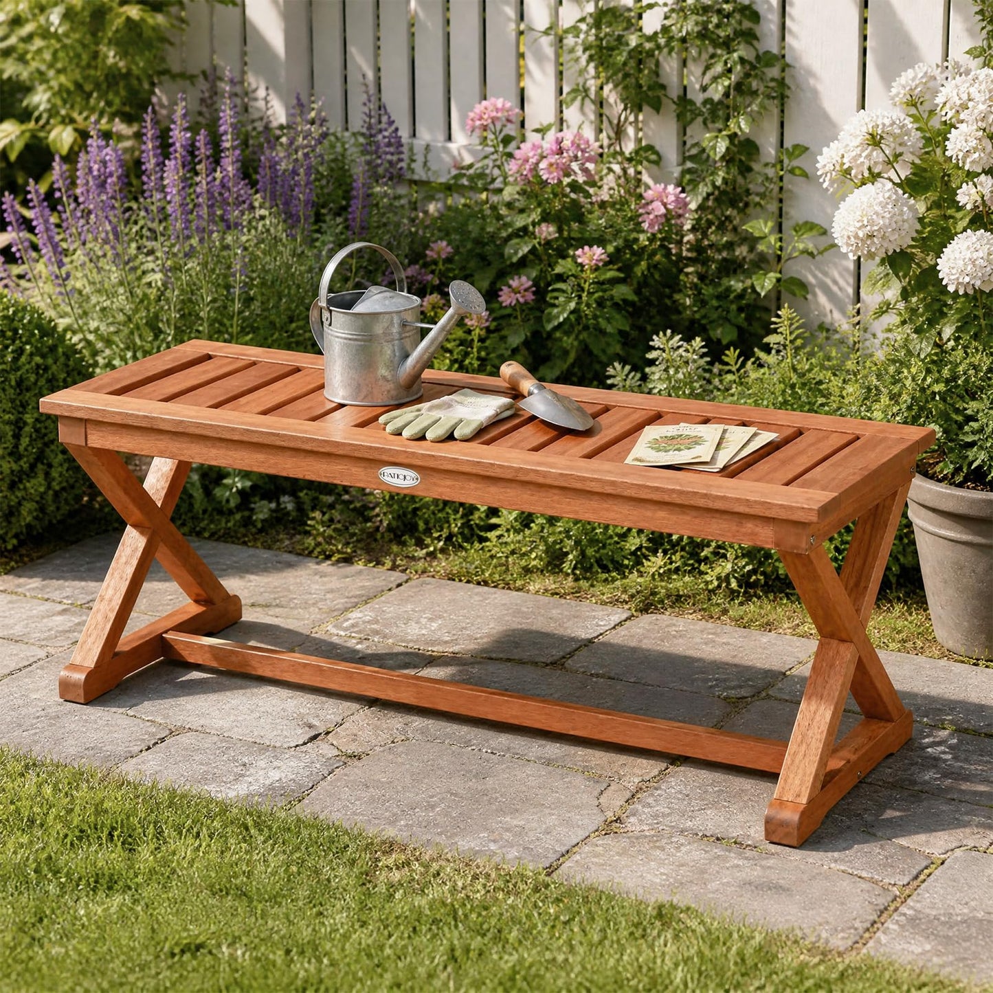Tangkula Wood Outdoor Bench Backless